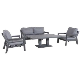 An Image of Soho Garden Sofa Set with Coffee Table & Grey Cushions