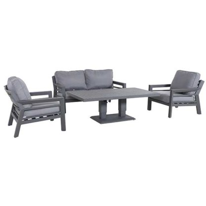 An Image of Soho Garden Sofa Set with Coffee Table & Grey Cushions