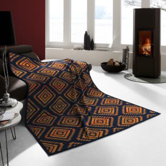 An Image of Thermosoft Ethno Shade Orange Blanket Navy (Blue)