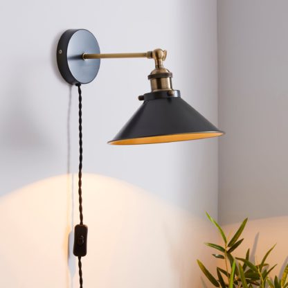 An Image of Logan Grey Industrial Easy Fit Plug In Wall Light Grey