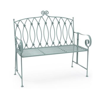 An Image of Wrought Iron 2 Seater Sage Green Bench Sage Green