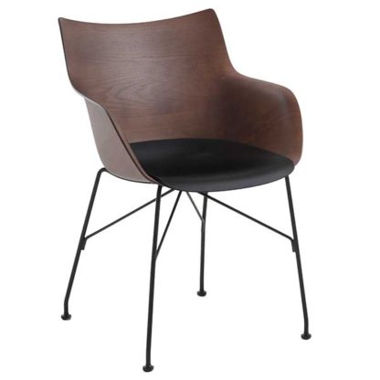 An Image of Kartell Smartwood Dining Chair with Arms Dark Wood with Black seat