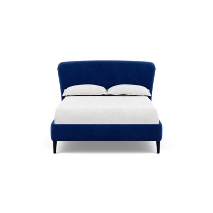 An Image of Heal's Darcey Bed Double Smart Luxe Velvet Airforce Blue Black Feet