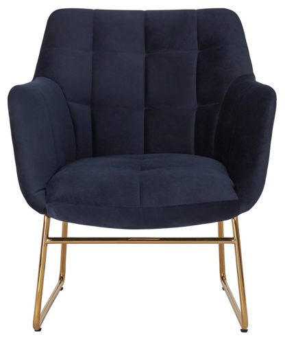 An Image of Habitat Cyrus Velvet Sleigh Accent Chair - Navy