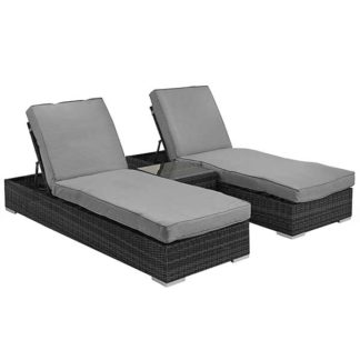 An Image of Ingrid Garden Sun Lounger Set in Grey Weave and Grey Fabric