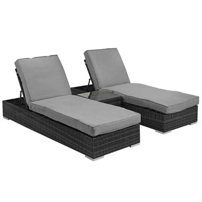 An Image of Ingrid Garden Sun Lounger Set in Grey Weave and Grey Fabric