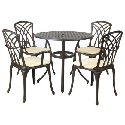 An Image of Cast Aluminium 4 Seater Round Bronze Dining Set Bronze