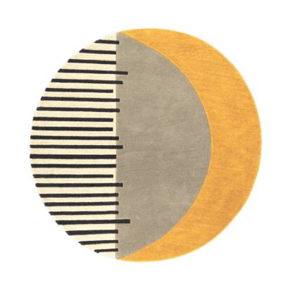An Image of Elements Ochre Shield Wool Circle Rug Blue, Grey and Yellow