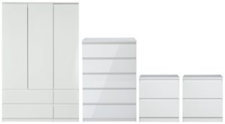 An Image of Habitat Jenson Gloss 4 Piece 3 Door Wardrobe Set - White