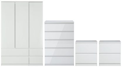 An Image of Habitat Jenson Gloss 4 Piece 3 Door Wardrobe Set - White