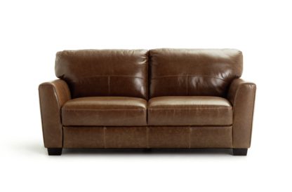 An Image of Habitat Milford 3 Seater Leather Sofa - Tan