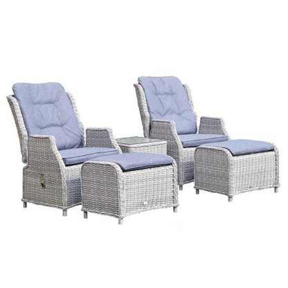 An Image of Pamplona Dual Reclining Garden Lounge Set in Flint Weave with Grey Fabric