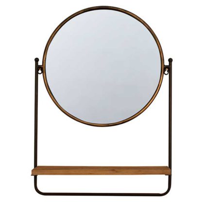 An Image of Brass Mirror with Shelf