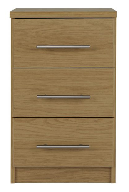 An Image of Argos Home Normandy 3 Drawer Bedside Table - Oak Effect