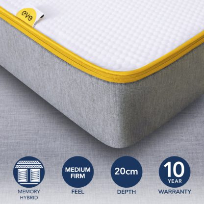An Image of Eve Medium Firm Hybrid Mattress Grey, White and Yellow