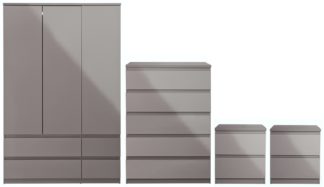 An Image of Habitat Jenson Gloss 4 Piece 3 Door Wardrobe Set - Grey