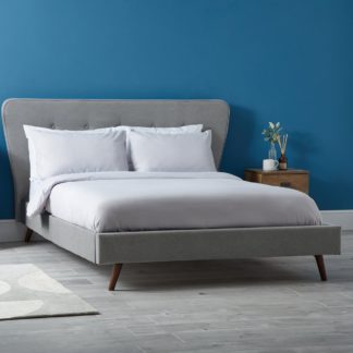 An Image of Mid Century Upholstered Bed - Light Grey Light Grey