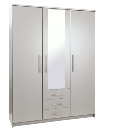 An Image of Argos Home Normandy Large 3 Dr 3 Drw Mirror Wardrobe - Grey