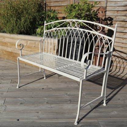 An Image of Wrought Iron 2 Seater White Bench White