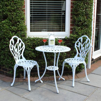 An Image of Cast Aluminium White Tulip Bistro Set White