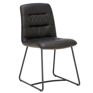 An Image of Harley Dining Chair - Black Leather With Weathered Oak Wood Back