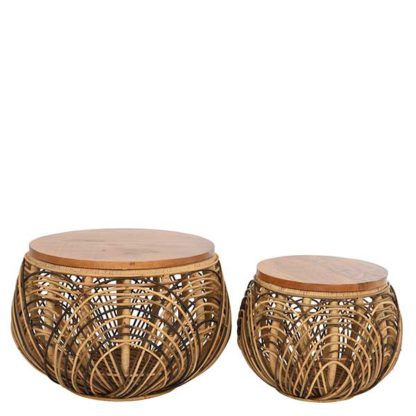 An Image of Set of 2 Rattan Side Tables