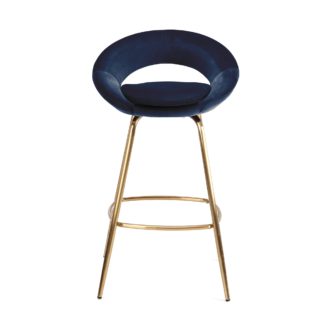 An Image of Stella Bar Stool Midnight Blue Velvet Midnight (Blue)