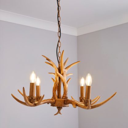 An Image of Antler 4 Light Candelabra Wood Effect Ceiling Fitting Brown