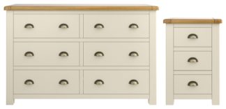 An Image of Habitat Kent Bedside & 3+3 Drawer Set - Cream & Oak