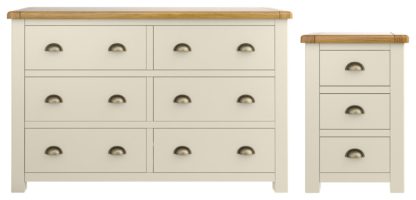 An Image of Habitat Kent Bedside & 3+3 Drawer Set - Cream & Oak