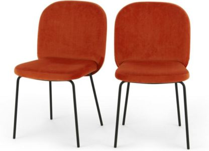 An Image of Set of 2 Safia Dining Chairs, Flame Orange Velvet