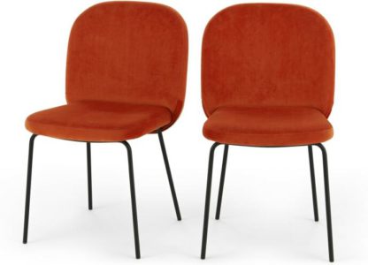 2de125511300fbac4244dec774608ceae64527742fa762a5e7881cfa9bc71b7d.jpg An Image of Set of 2 Safia Dining Chairs, Flame Orange Velvet