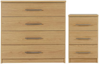 An Image of Argos Home Normandy Bedside & 4 Drawer Chest Set -Oak Effect