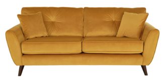 An Image of Habitat Isla 3 Seater Velvet Sofa - Gold