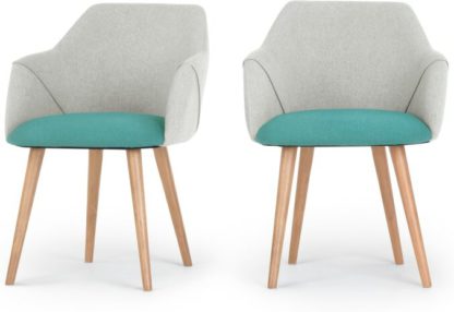 An Image of Set of 2 Lule High Back Carver Chairs, Emerald Green and Hail Grey