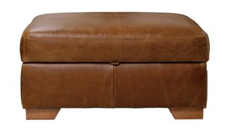 An Image of Habitat Eton Leather Storage Footstool - Tan