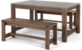 An Image of Bala Dining Table and Bench Set, Solid wood and Concrete