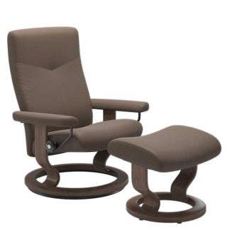 An Image of Stressless Large Dover Classic Chair Stool Batick Mole and Walnut
