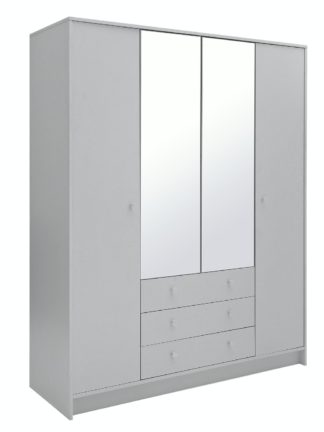 An Image of Habitat Malibu 4 Door 3 Drawer Mirror Wardrobe - Grey