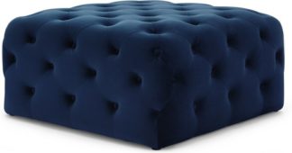 An Image of Hampton Square Pouffe, Velvet Electric Blue