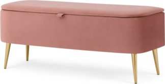 An Image of Eulia Storage Bench Blush Pink Velvet, Brass