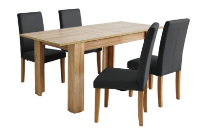 An Image of Habitat Miami Oak Effect Extending Table & 4 Grey Chairs