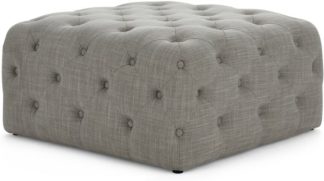 An Image of Hampton Square Pouffe, Linen Mix Grey