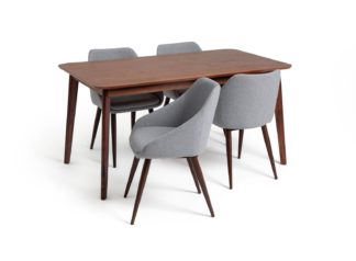 An Image of Habitat Skandi Walnut Veneer Dining Table & 4 Grey Chairs