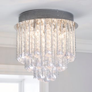 An Image of Parika 3 Light Glass Droplet Flush Ceiling Fitting Silver