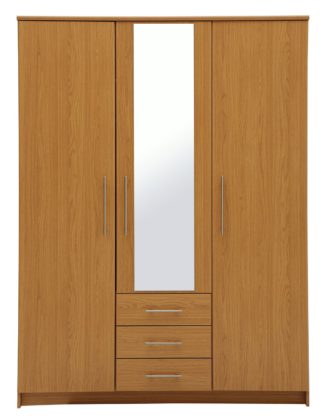 An Image of Argos Home Normandy 3Dr 3Drw Large Mirror Wardrobe - Oak Eff