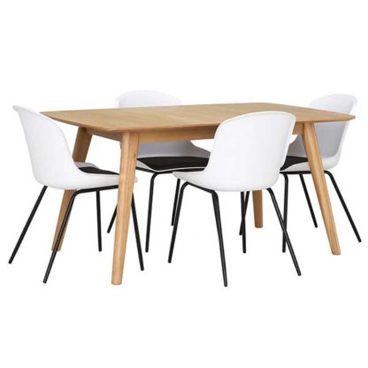 An Image of Lund Extending Dining Table and 4 White Leon Chairs