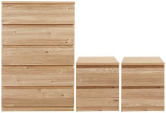 An Image of Habitat Jenson 2 Bedside & 5 Drawer Chest Set -Oak Effect