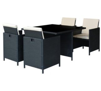 An Image of Argos Home Cube 4 Seater Rattan Effect Patio Set - Black