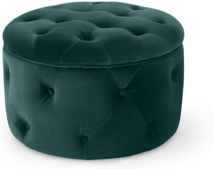 An Image of Hampton Small Round Storage Pouffe, Seafoam Blue Velvet